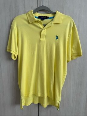 U.S. Polo Assn. Bright Yellow Men's Polo with Teal Logo Sz M like new